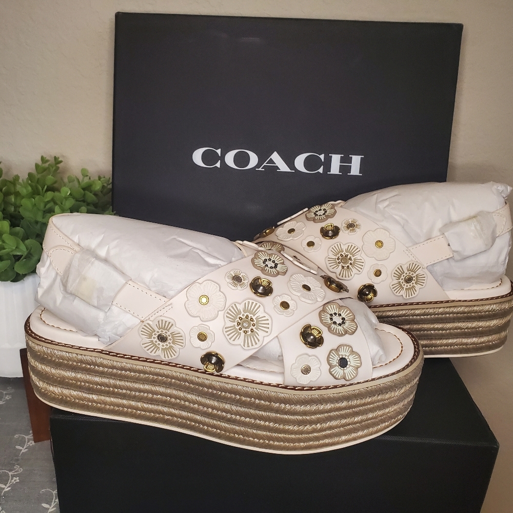 Coach Espadrille Wedge Sandals with Tea Rose